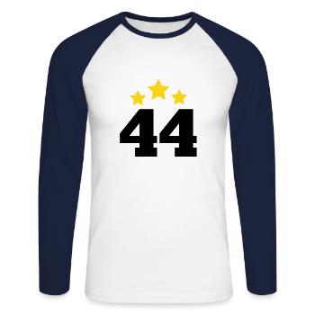 44 ans étoile - cadeau 44e anniversaire - T-shirt baseball manches longues Homme - blanc/marine - Devant - Nik (191cm)
