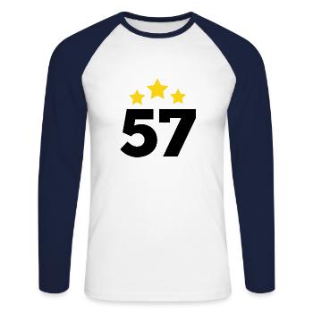 57 Jahre Stern - Geschenk zum 57. Jubiläum - Unisex Baseballshirt langarm - Weiß/Navy - Vorne - Nik (191cm)