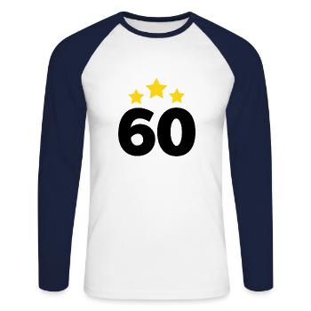 60 Jahre Stern - Geschenk zum 60. Geburtstag - Unisex Baseballshirt langarm - Weiß/Navy - Vorne - Nik (191cm)