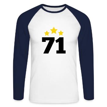 71 ans étoile - cadeau 71e anniversaire - T-shirt baseball manches longues Homme - blanc/marine - Devant - Nik (191cm)