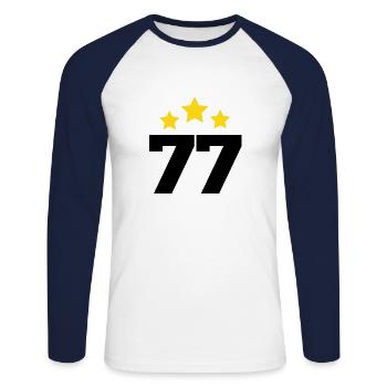 77 Years Star - 77th Anniversary Gift - Unisex Long Sleeve Baseball T-Shirt - white/navy - Front - Nik (191cm)
