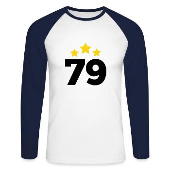 79 Jahre Stern - Geschenk zum 79. Jubiläum - Unisex Baseballshirt langarm - Weiß/Navy - Vorne - Nik (191cm)