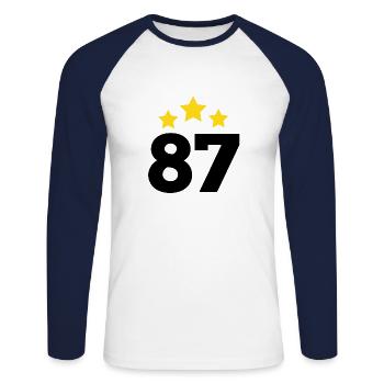 87 Years Star - 87th Anniversary Gift - Unisex Long Sleeve Baseball T-Shirt - white/navy - Front - Nik (191cm)