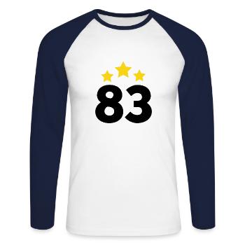 83 Years Star - 83rd Anniversary Gift - Unisex Long Sleeve Baseball T-Shirt - white/navy - Front - Nik (191cm)