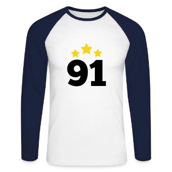 91 Years Star - 91st Anniversary Gift - Unisex Long Sleeve Baseball T-Shirt - white/navy - Front - Nik (191cm)