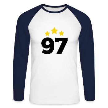 97 Years Star - 97th Anniversary Gift - Unisex Long Sleeve Baseball T-Shirt - white/navy - Front - Nik (191cm)