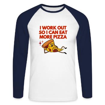 GYM fitness - workout for pizza - lustiger spruch - Unisex Baseballshirt langarm - Weiß/Navy - Vorne - Nik (191cm)