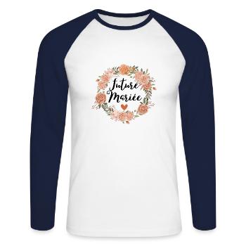 Florales Aquarell für die zukünftige Braut - passend dazu - Unisex Baseballshirt langarm - Weiß/Navy - Vorne - Nik (191cm)