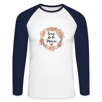 Aquarell Blumen Braut Team - passend dazu - Unisex Baseballshirt langarm - Weiß/Navy - Vorne - Nik (191cm)