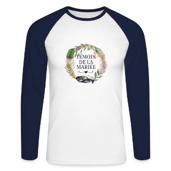 Brautzeuge Krone Boho Blumen - Unisex Baseballshirt langarm - Weiß/Navy - Vorne - Nik (191cm)