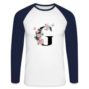 Lettre g fleurs rose - T-shirt baseball manches longues Homme - blanc/marine - Devant - Nik (191cm)