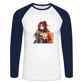 Hot Anime Knight - Unisex Long Sleeve Baseball T-Shirt - white/navy - Front - Nik (191cm)