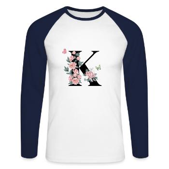 Letter k pink flowers - Unisex Long Sleeve Baseball T-Shirt - white/navy - Front - Nik (191cm)