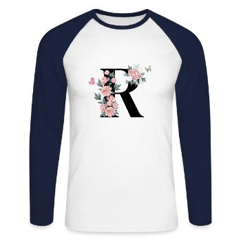 Letter r pink flowers - Unisex Long Sleeve Baseball T-Shirt - white/navy - Front - Nik (191cm)