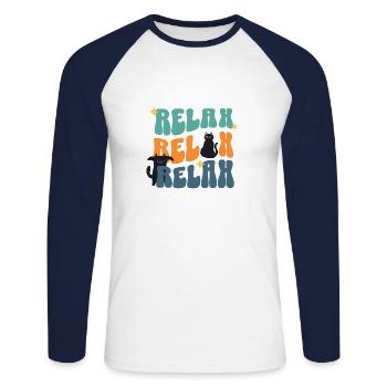 Relax Chat Chat Amis Drôle Dicton Cadeau - T-shirt baseball manches longues Homme - blanc/marine - Devant - Nik (191cm)