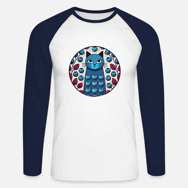 Blaubeer-Katze - Unisex Baseballshirt langarm - Weiß/Navy