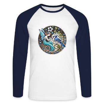 Fée Geai Bleu - T-shirt baseball manches longues Homme - blanc/marine - Devant - Nik (191cm)