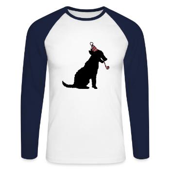 Hund Geburtstag Silvester Party Hut Feiern Tröte - Unisex Baseballshirt langarm - Weiß/Navy - Vorne - Nik (191cm)