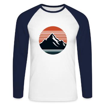 Montagnes, nature, coucher de soleil - T-shirt baseball manches longues Homme - blanc/marine - Devant - Nik (191cm)