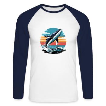 Sunset Splash - Unisex Baseballshirt langarm - Weiß/Navy - Vorne - Nik (191cm)