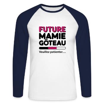future mamie gâteau - T-shirt baseball manches longues Homme - blanc/marine - Devant - Nik (191cm)
