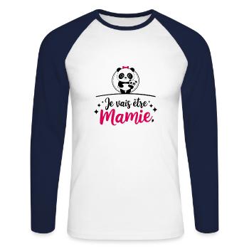 JE vais être mamie - T-shirt baseball manches longues Homme - blanc/marine - Devant - Nik (191cm)