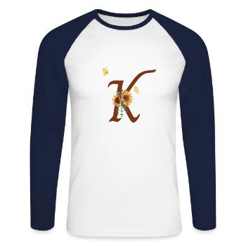 Lettre k tournesol papillon - T-shirt baseball manches longues Homme - blanc/marine - Devant - Nik (191cm)