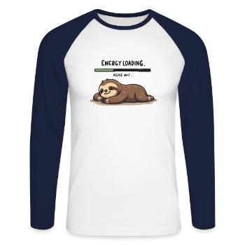 Sloth Energy Loading - Unisex Long Sleeve Baseball T-Shirt - white/navy - Front - Nik (191cm)
