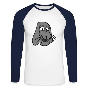Lapin Lapin Drôle Visage Grimace Sourire - T-shirt baseball manches longues Homme - blanc/marine - Devant - Nik (191cm)