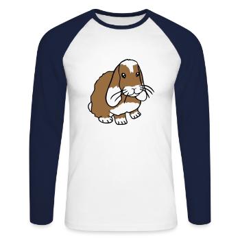 Hase Kaninchen Häschen Nagetier Kleintier niedlich - Unisex Baseballshirt langarm - Weiß/Navy - Vorne - Nik (191cm)
