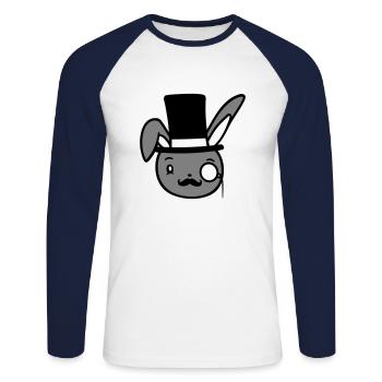 Mr. Bunny Gentleman Top Hat Monocle Glasses - Unisex Long Sleeve Baseball T-Shirt - white/navy - Front - Nik (191cm)