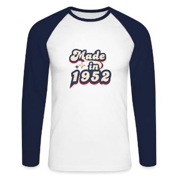 Made in 1952 Retro - Unisex Long Sleeve Baseball T-Shirt - white/navy - Front - Nik (191cm)