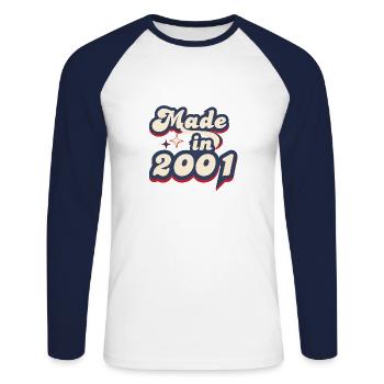 Made in 2001 retro - Unisex Long Sleeve Baseball T-Shirt - white/navy - Front - Nik (191cm)