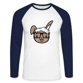 Hase Nerd Geek Hornbrille Schlau Freak Intelligent - Unisex Baseballshirt langarm - Weiß/Navy - Vorne - Nik (191cm)