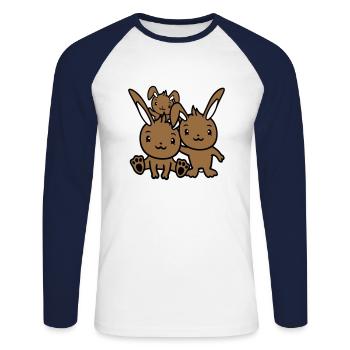 3 Lapins Famille Enfants Parents Trois Frères et sœurs Mignon - T-shirt baseball manches longues Homme - blanc/marine - Devant - Nik (191cm)