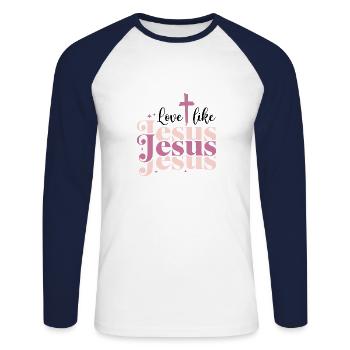 Aimer comme Jésus - T-shirt baseball manches longues Homme - blanc/marine - Devant - Nik (191cm)