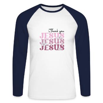 thank you Jesus - Unisex Long Sleeve Baseball T-Shirt - white/navy - Front - Nik (191cm)