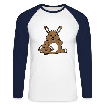 2 Lapins Enfant Papa Maman Doux Deux Gros Petit Gras - T-shirt baseball manches longues Homme - blanc/marine - Devant - Nik (191cm)