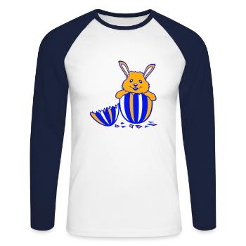Lapin Oeuf de Pâques Lapin de Pâques Éclos Bébé Enfant - T-shirt baseball manches longues Homme - blanc/marine - Devant - Nik (191cm)