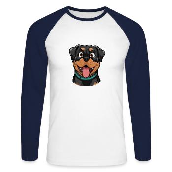 Rottweiler Portrait - T-shirt baseball manches longues Homme - blanc/marine - Devant - Nik (191cm)
