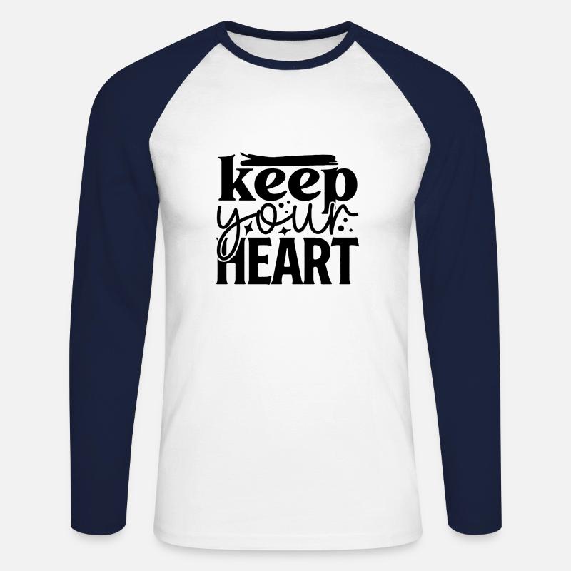 Keep Your Heart - Unisex Baseballshirt langarm - Weiß/Navy