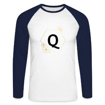 Buchstabe q Goldener Blumenrahmen - Unisex Baseballshirt langarm - Weiß/Navy - Vorne - Nik (191cm)