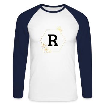Buchstabe r Goldener Blumenrahmen - Unisex Baseballshirt langarm - Weiß/Navy - Vorne - Nik (191cm)