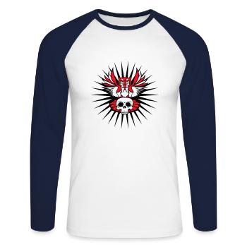 Owl Eagle Owl Cool Skull Skull Halloween Tattoo - Unisex Long Sleeve Baseball T-Shirt - white/navy - Front - Nik (191cm)