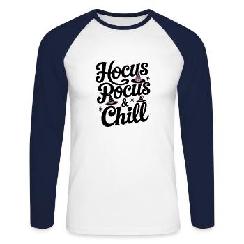 Hocus Pocus & Chill - Unisex Baseballshirt langarm - Weiß/Navy - Vorne - Nik (191cm)