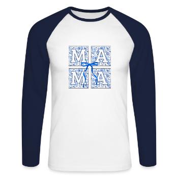 Mama fleurs -idée cadeau maman - T-shirt baseball manches longues Homme - blanc/marine - Devant - Nik (191cm)