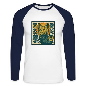 Vintage Yorkie - T-shirt baseball manches longues Homme - blanc/marine - Devant - Nik (191cm)