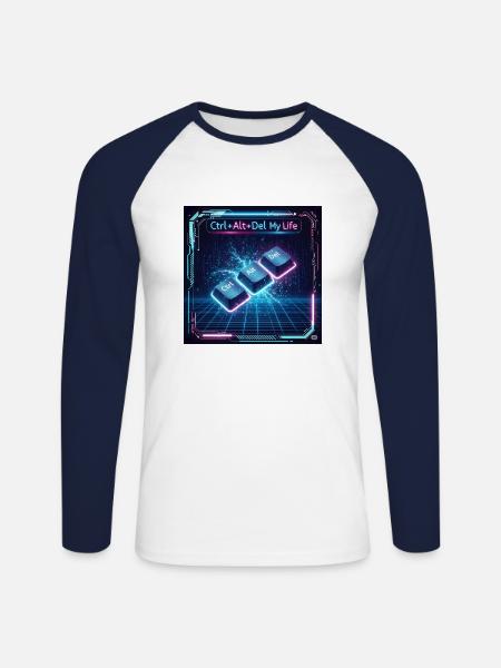 Ctrl + Alt + Del My Life - T-shirt baseball manches longues Homme - blanc/marine