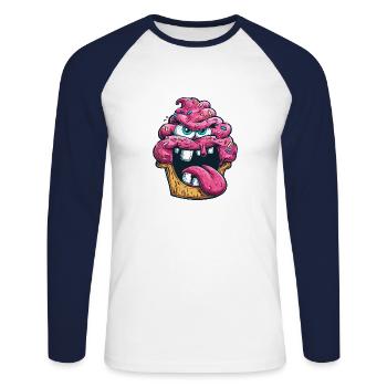 Durchgeknallter Cupcake. - Unisex Baseballshirt langarm - Weiß/Navy - Vorne - Nik (191cm)