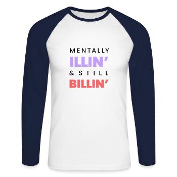 Mentalement malade Still Billin Drôle T-shirt noir - T-shirt baseball manches longues Homme - blanc/marine - Devant - Nik (191cm)